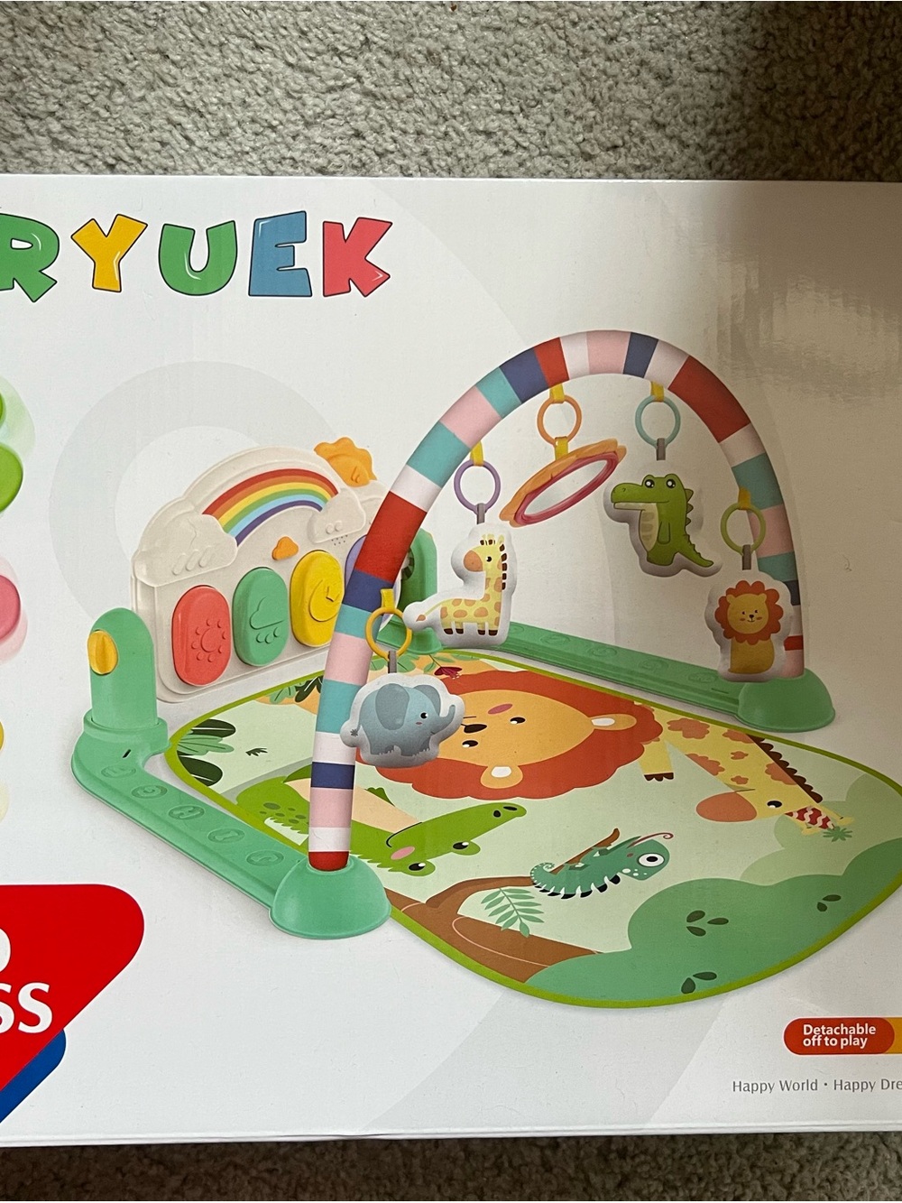 Infant Play Gym with Green Activity Mat and Hanging Toys